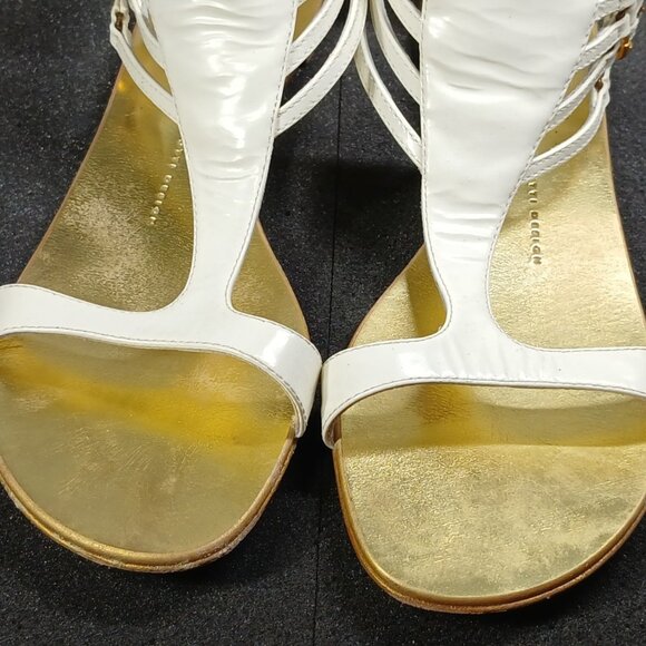 Giuseppe Zanotti E0SP05 White Gold Gladiator Sandals 37.5 / US 7.5 w/ Box Good C - Picture 7 of 16